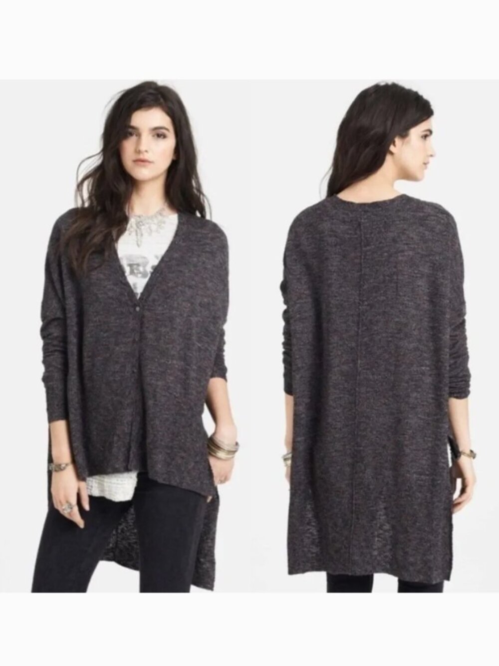 Free People TGIF High Low Marled Slouchy Oversized Snap Up Cardigan Size XS